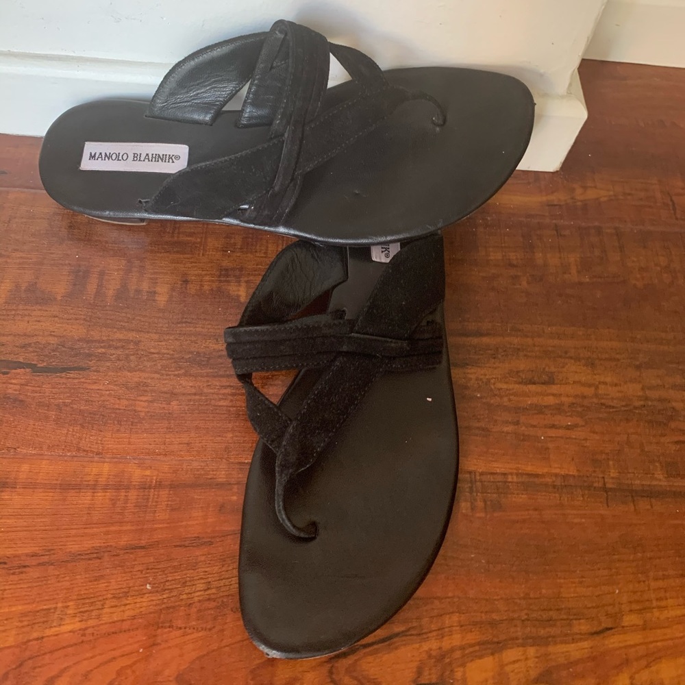 Manolo Blahnik Black Suede Sandal, size 39.5
